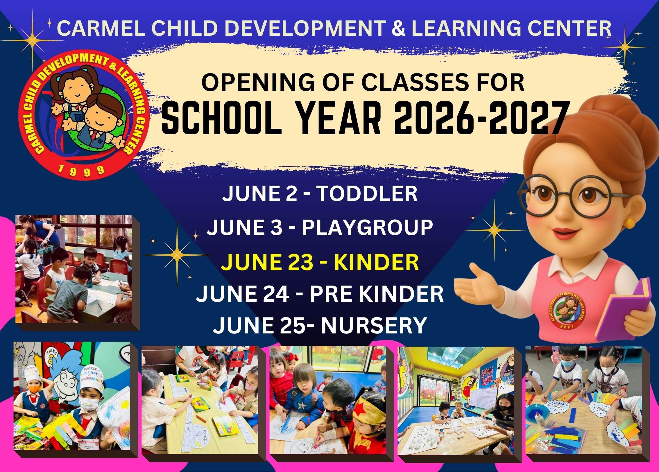 Opening of Classes for School Year 2026-2027 - Carmel Child Development & Learning Center