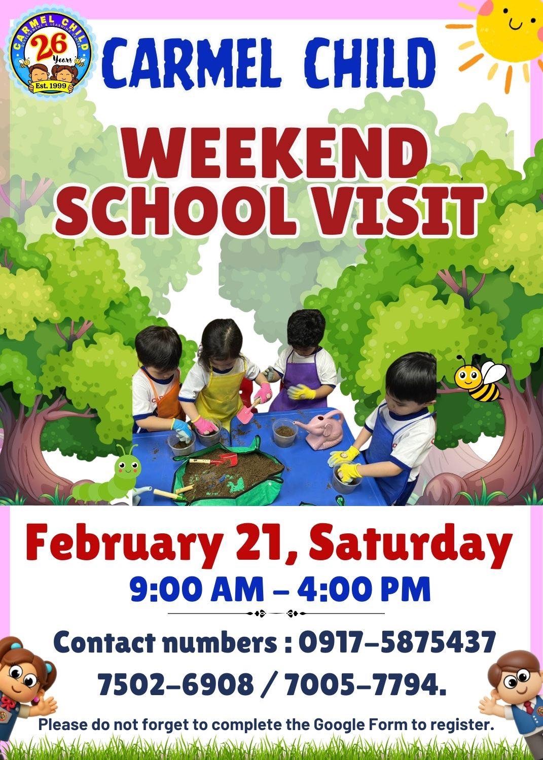Carmel Child Weekend School Visit - event flyer