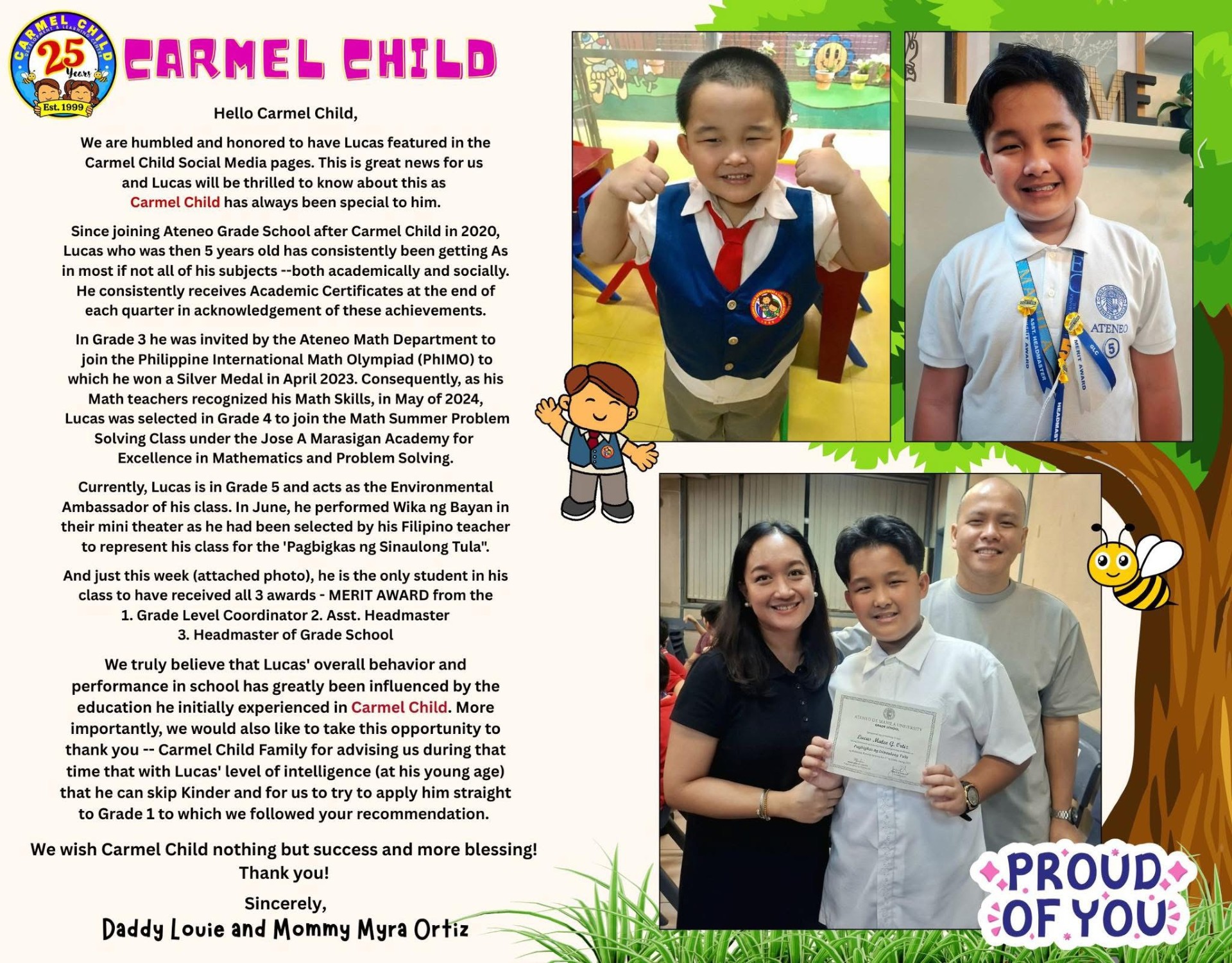 Highlight 13 - Carmel Child testimonial or achievement