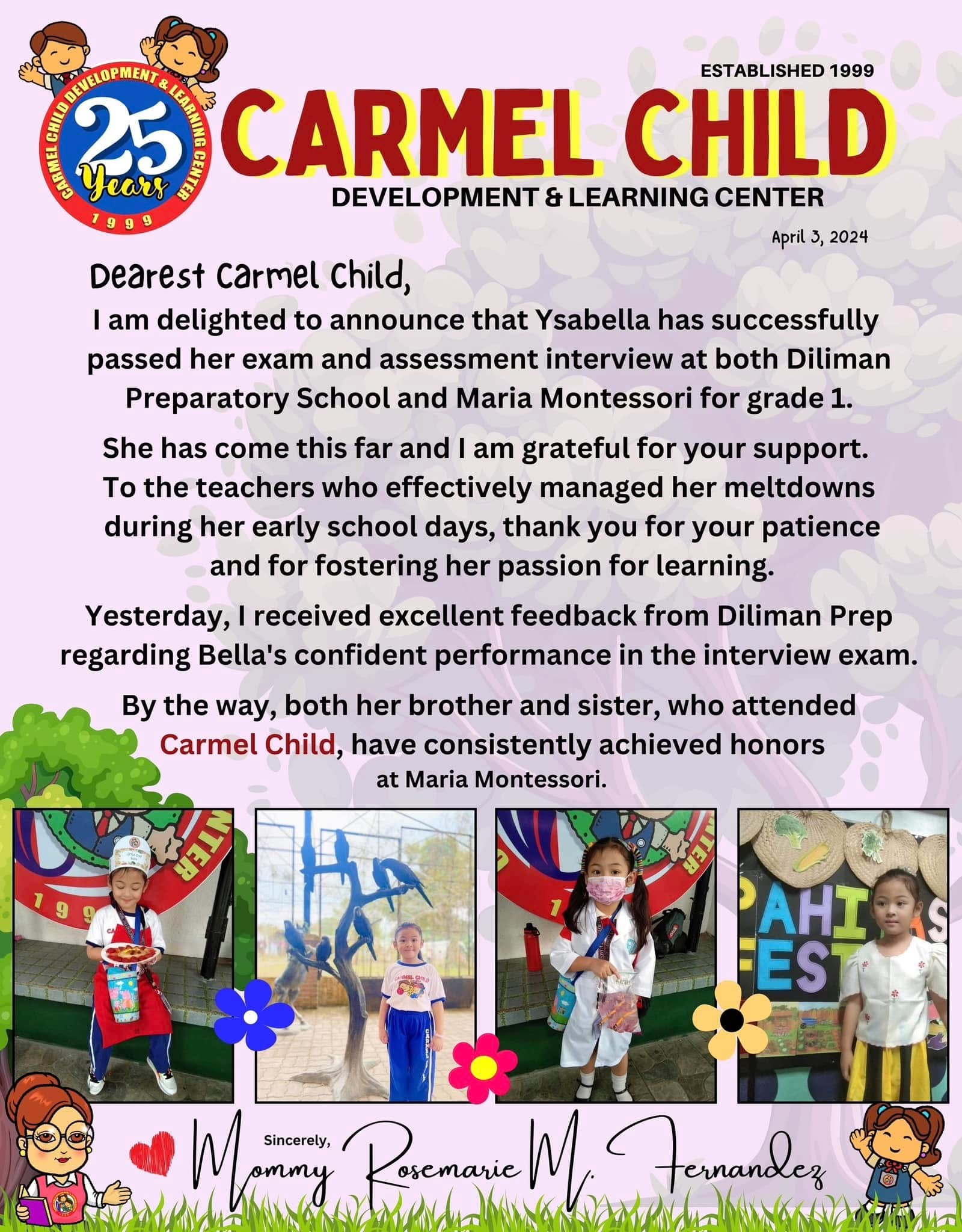 Highlight 17 - Carmel Child testimonial or achievement