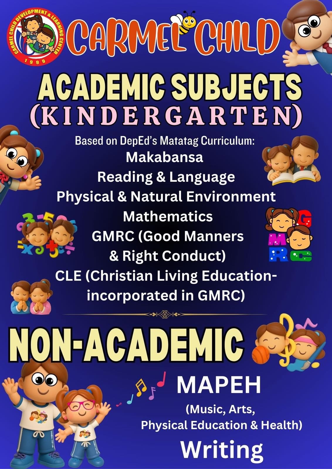 Kindergarten Academic Subjects - Carmel Child Development & Learning Center