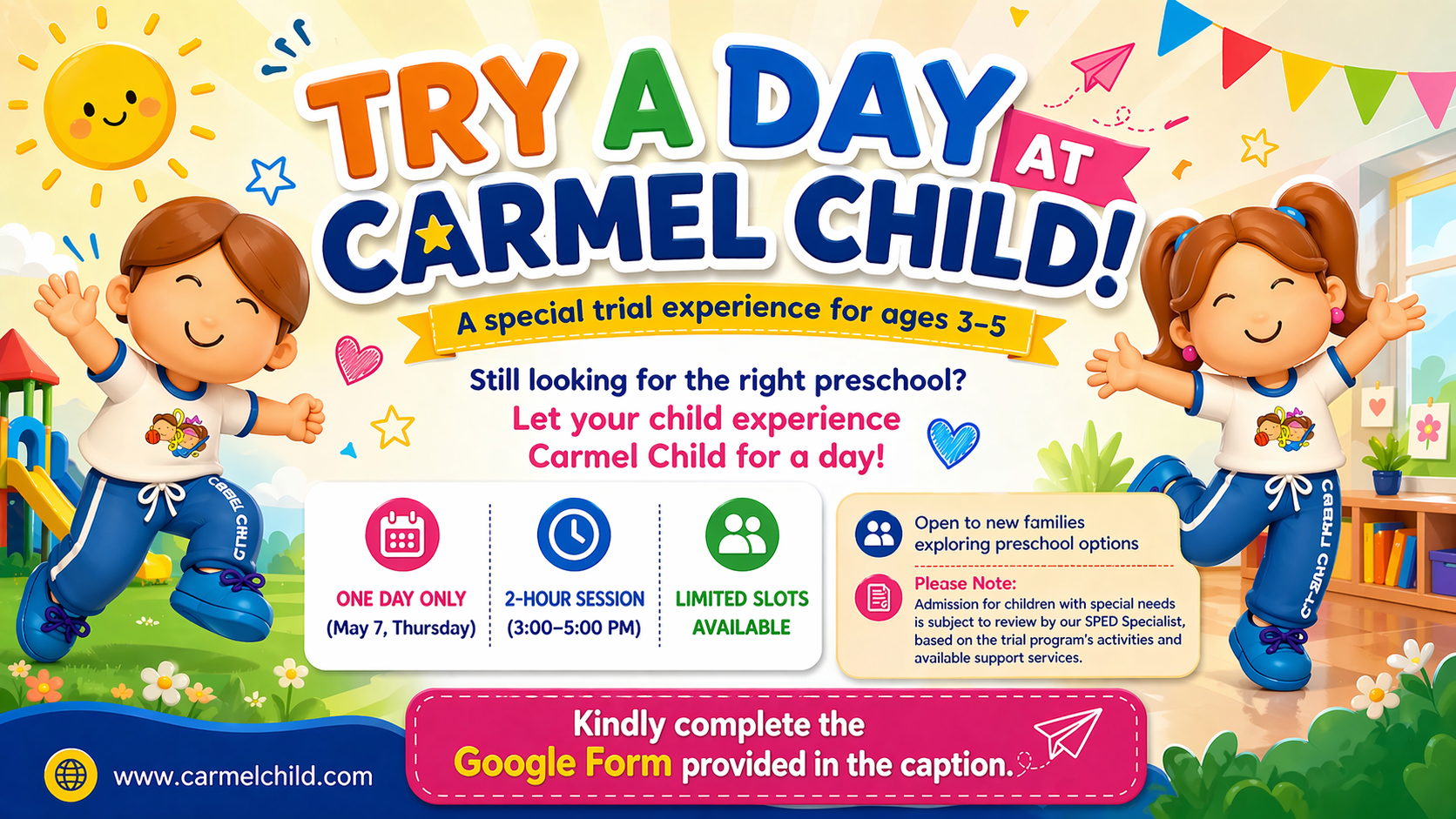 Try a Day at Carmel Child β experience a class before enrollment