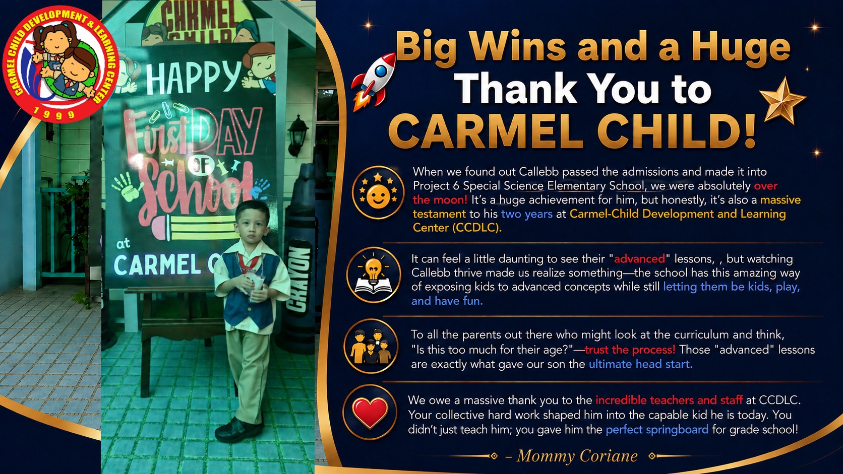 Highlight 26 - Carmel Child testimonial or achievement