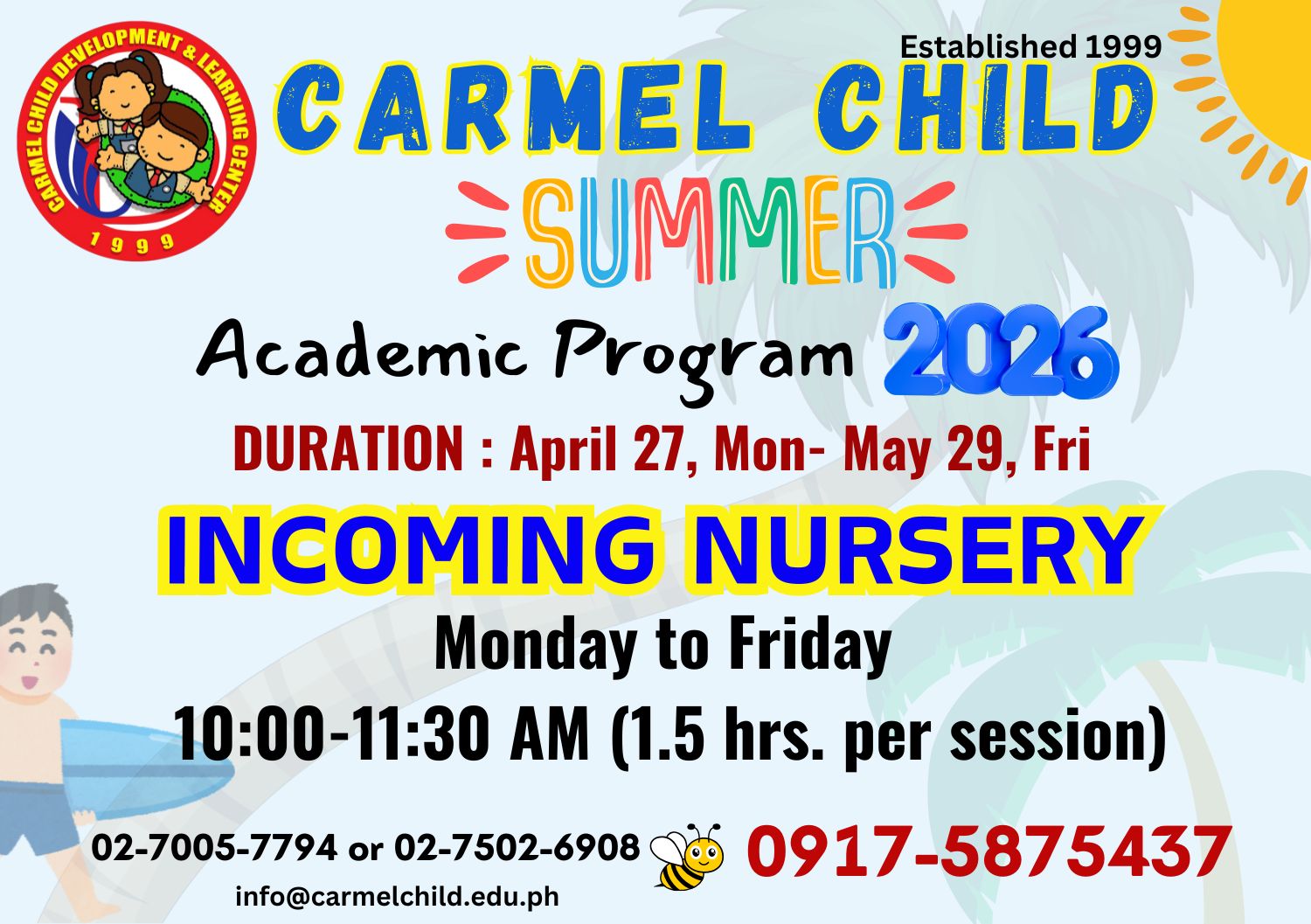 Summer Academic Program 2026 - Incoming Nursery - Carmel Child Development & Learning Center