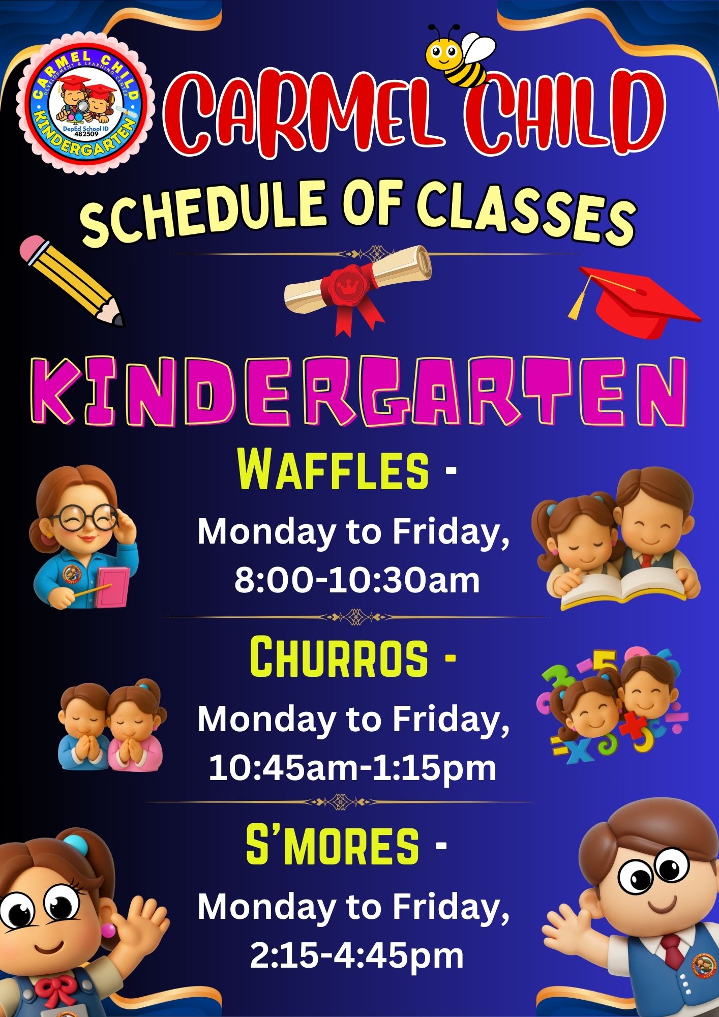 Kindergarten Schedule - Waffles, Churros, S'mores - Carmel Child